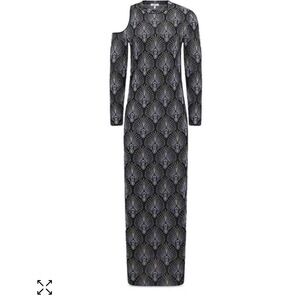 REISS Anja Metallic Knit Midi Dress Black Gold Silver Women's Size XS Bodycon